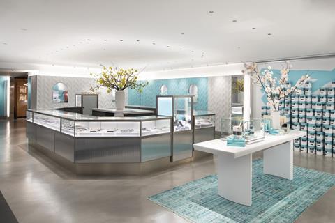 Interior of Tiffany Next Door store in New York showing paint cans and jewellery